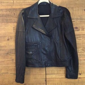 Theory Black Leather Motorcycle Jacket, 10